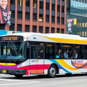 Detroit public transit bus driving through the city