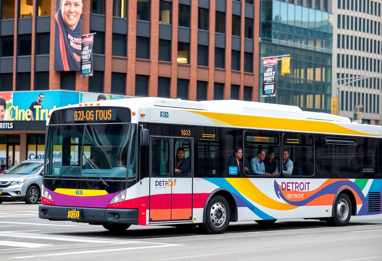 Detroit public transit bus driving through the city