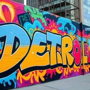 Colorful street art mural in Detroit