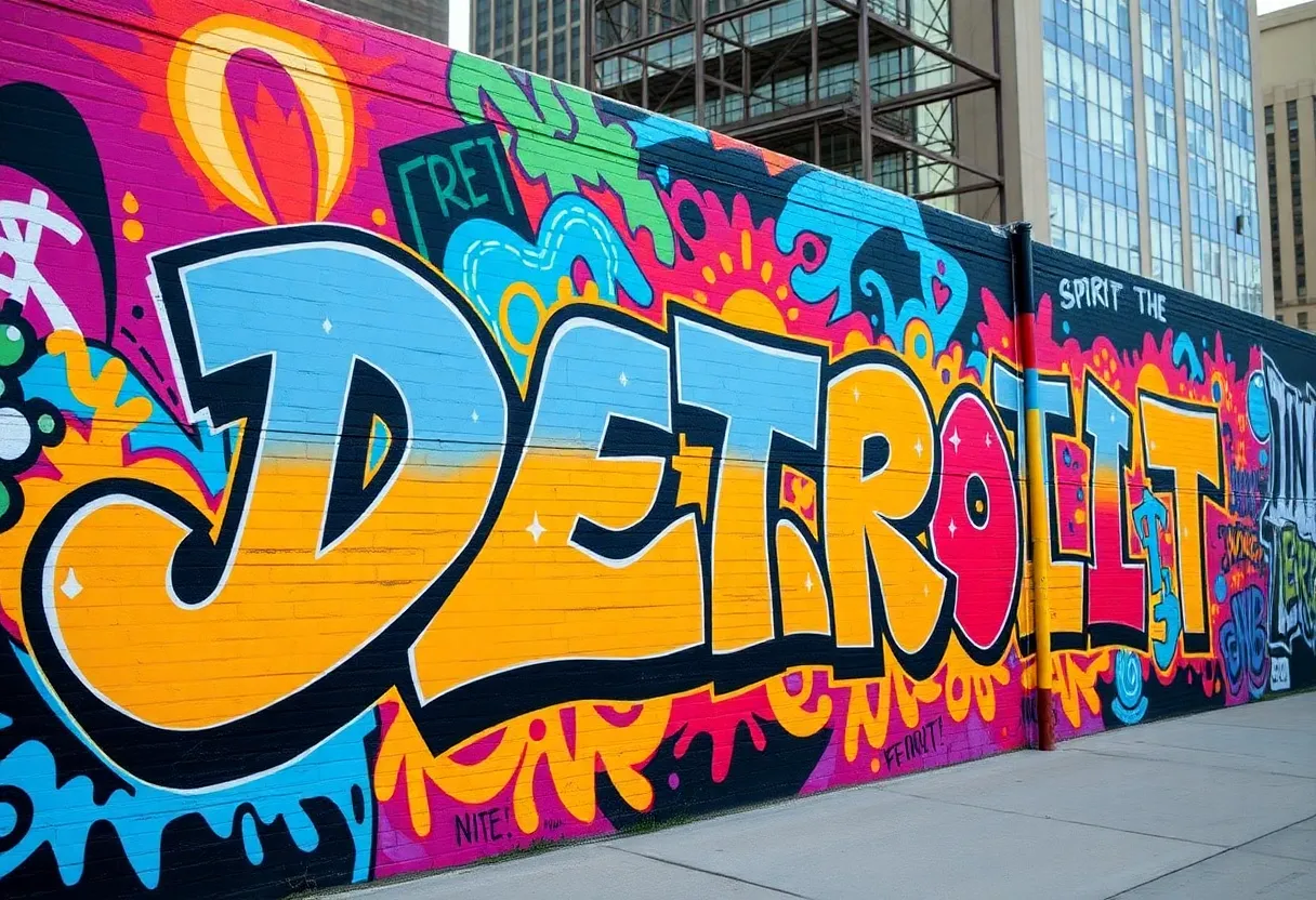 Colorful street art mural in Detroit