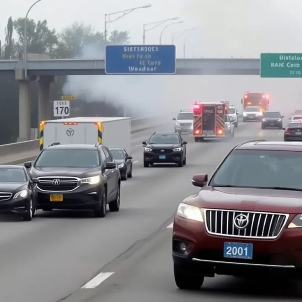 Traffic jam on a Detroit highway due to vehicle incidents