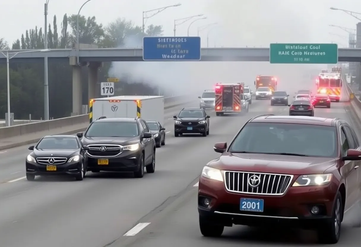 Traffic jam on a Detroit highway due to vehicle incidents