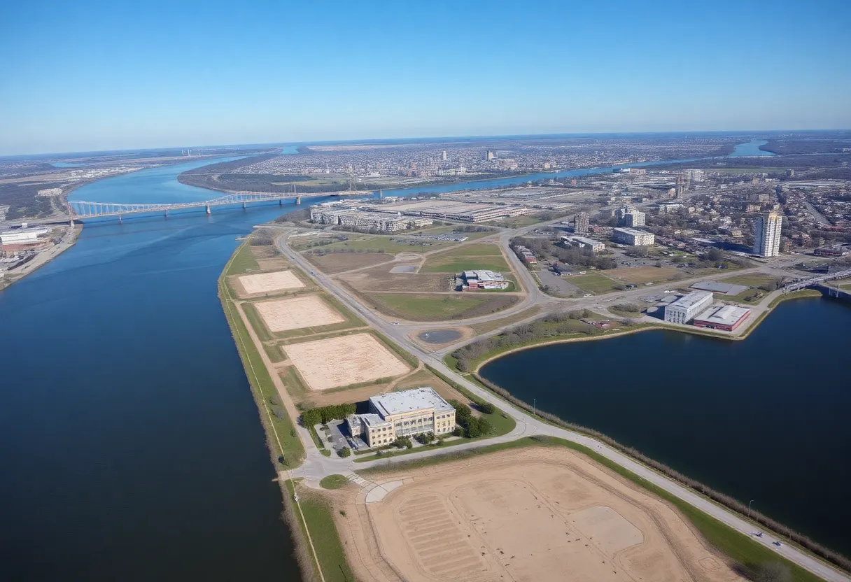 Aerial view of the Uniroyal site along the Detroit River