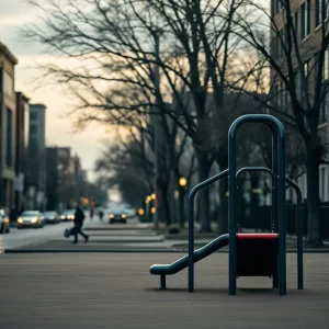 Empty playground in Detroit symbolizing loss and mourning