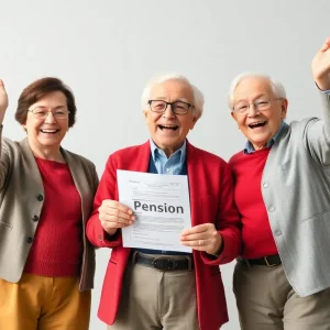 Happy Detroit retirees celebrating financial relief.