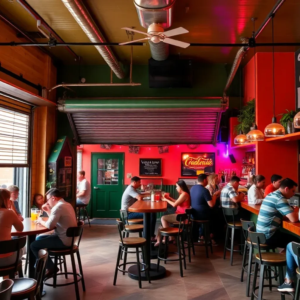 Interior of Dirty Shake bar with guests enjoying drinks