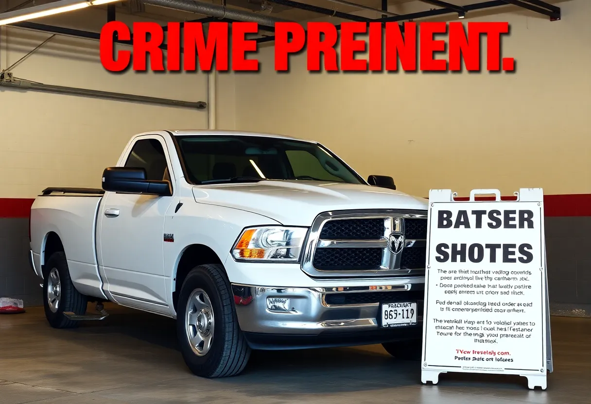 A securely locked Dodge Ram truck in a garage