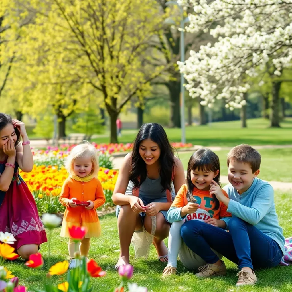 Families enjoying spring outdoor activities in Metro Detroit park