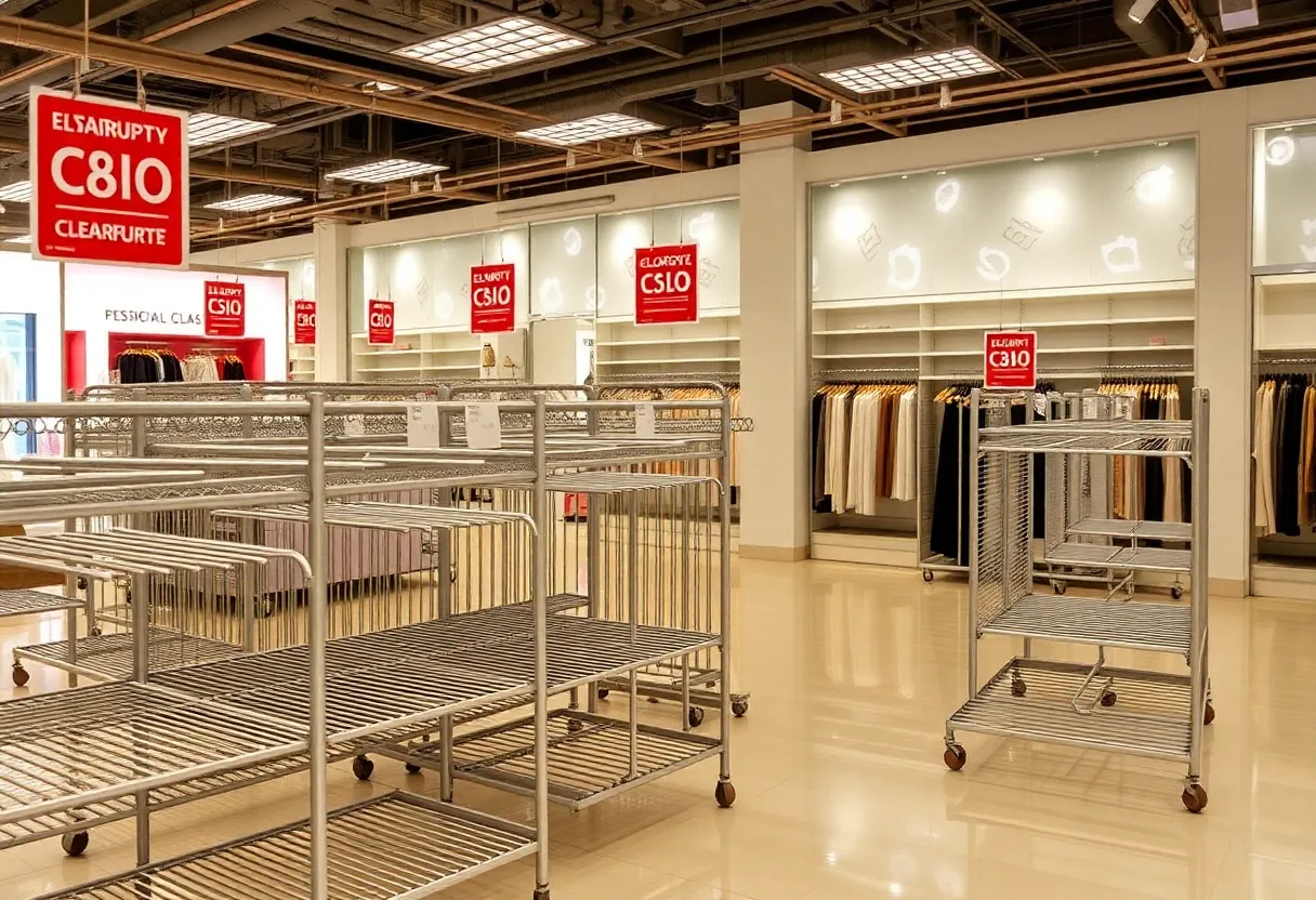 Empty Forever 21 store interior with clearance signs