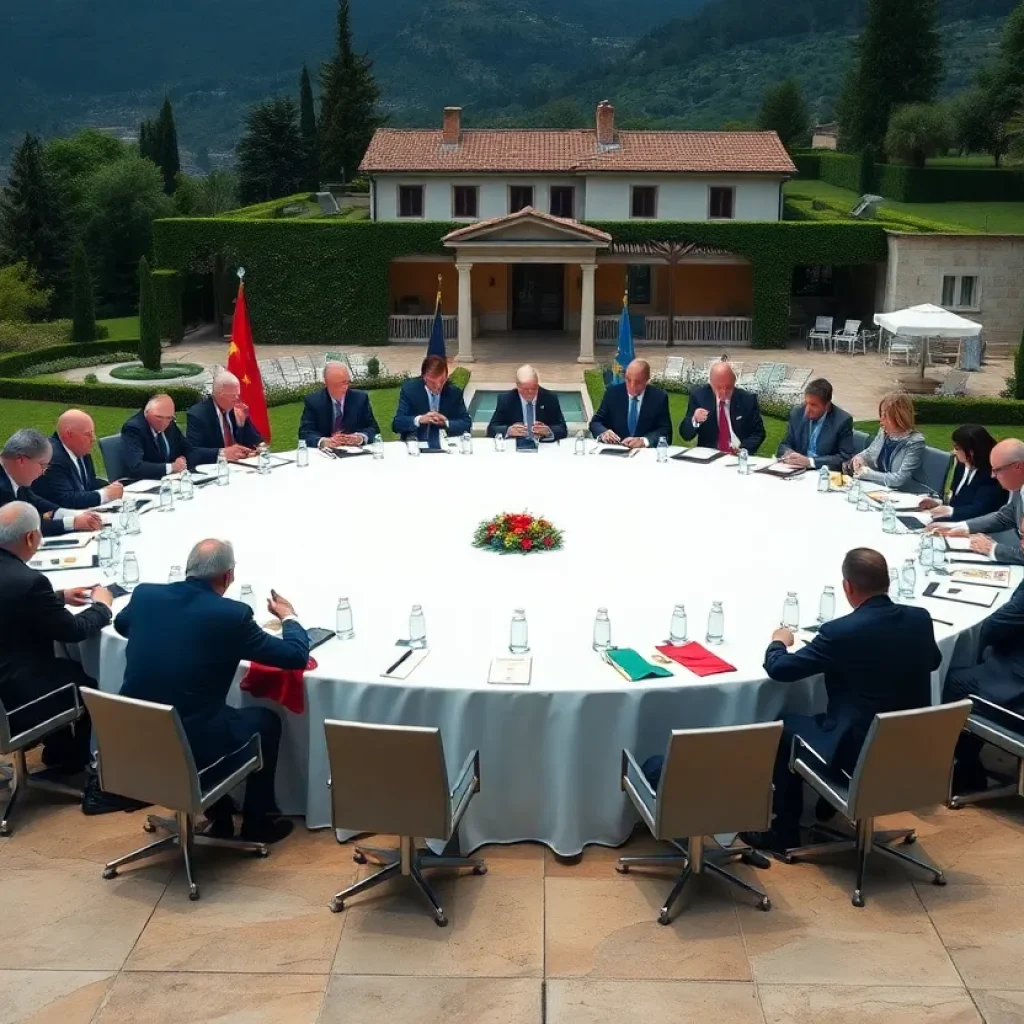 G7 leaders at the conference table during the summit