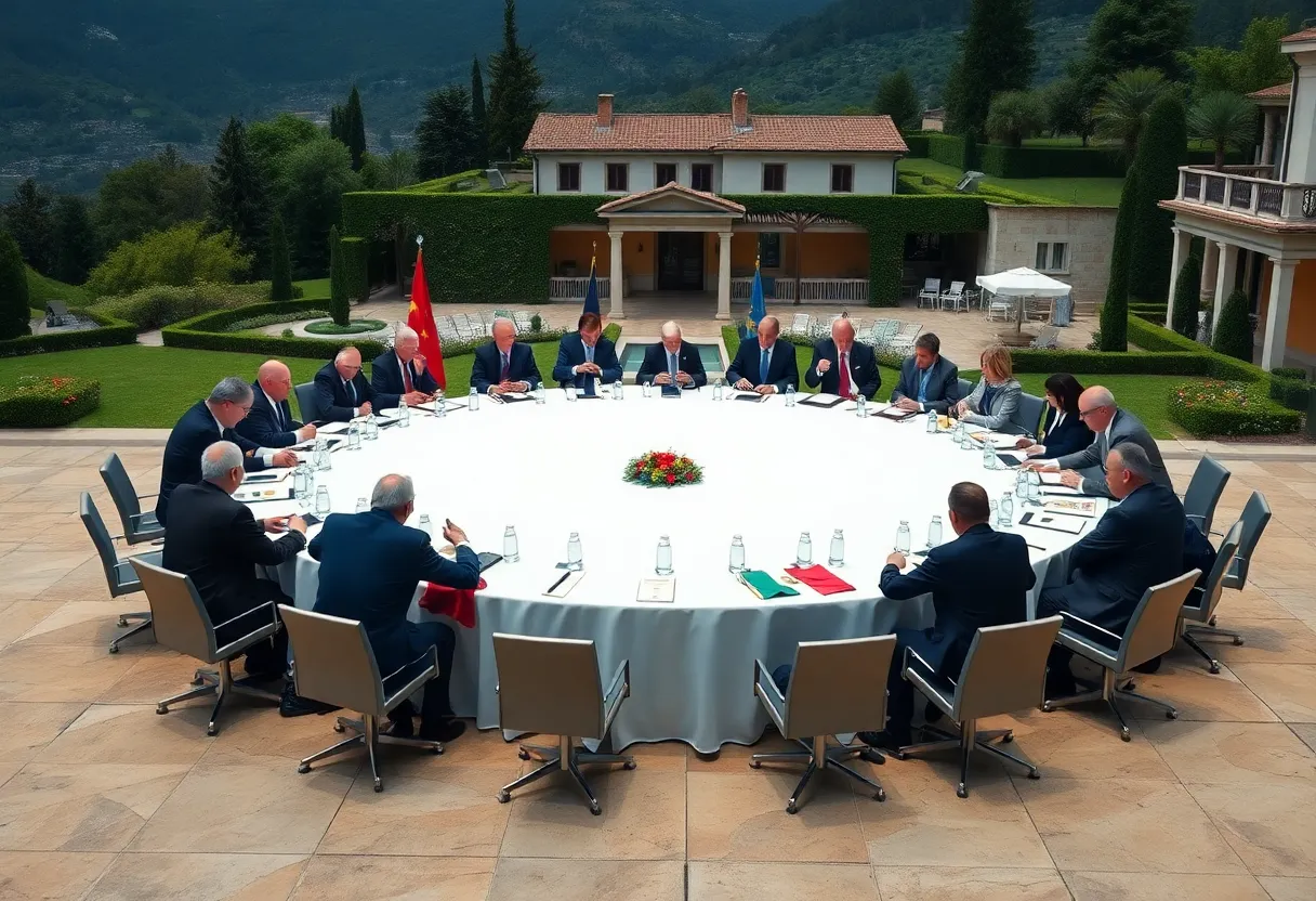 G7 leaders at the conference table during the summit