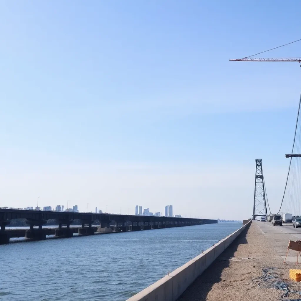 Construction of the Gordie Howe International Bridge over the Detroit River