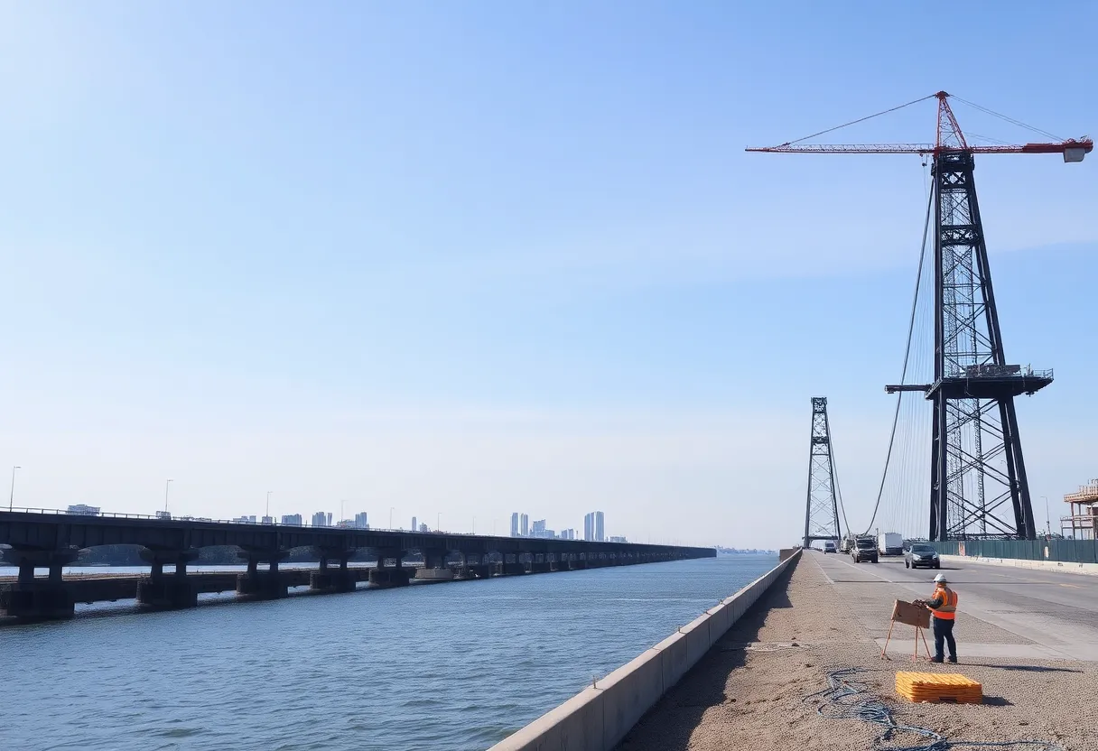 Construction of the Gordie Howe International Bridge over the Detroit River