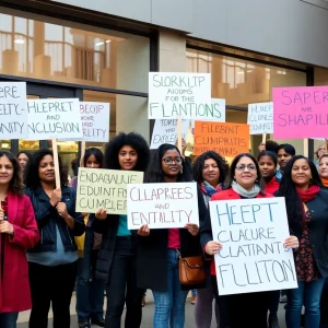 Community members protesting for diversity and inclusion outside a retail store