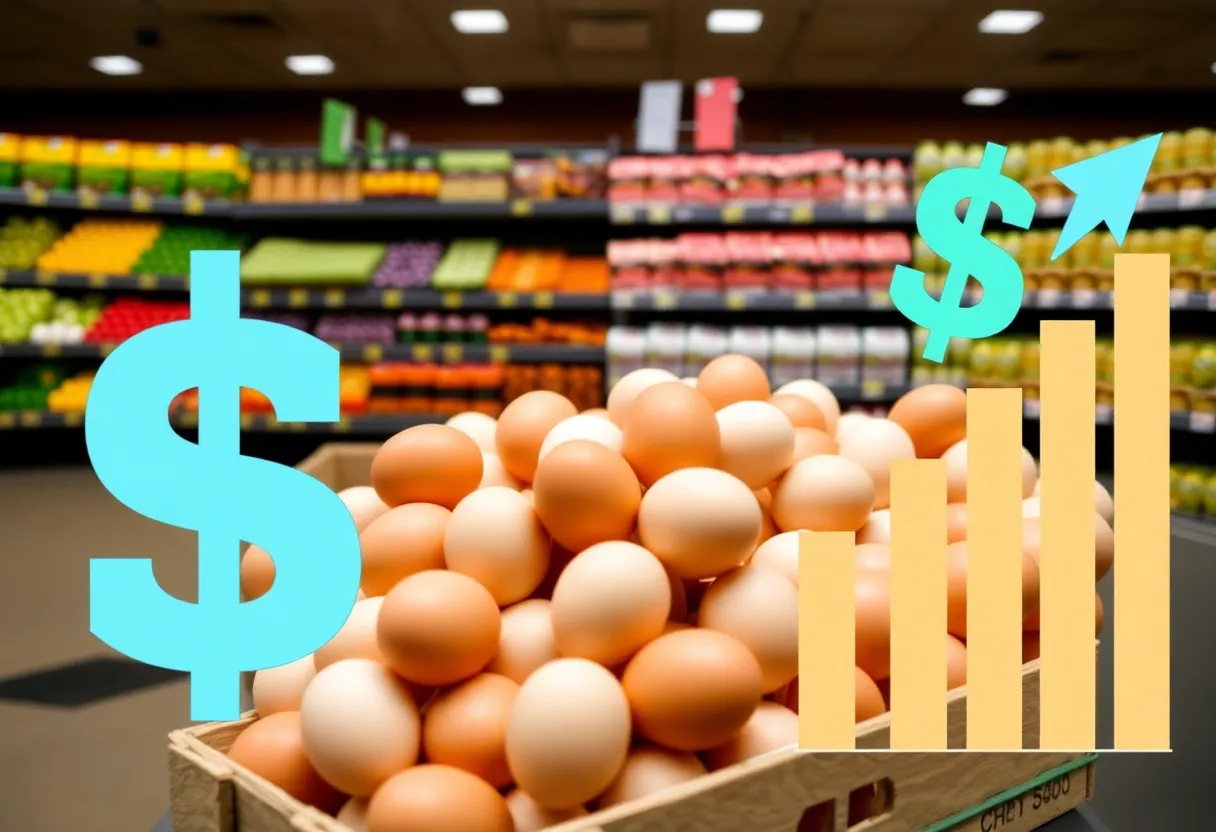 Display of egg prices in a grocery store amid inflation