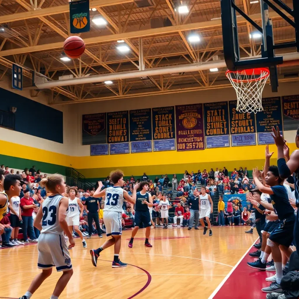 High school basketball game showcasing players and fans in Michigan