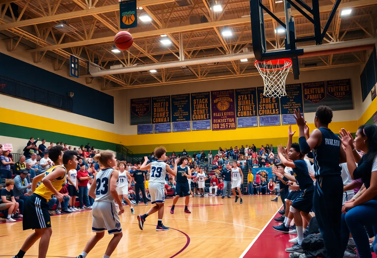 High school basketball game showcasing players and fans in Michigan