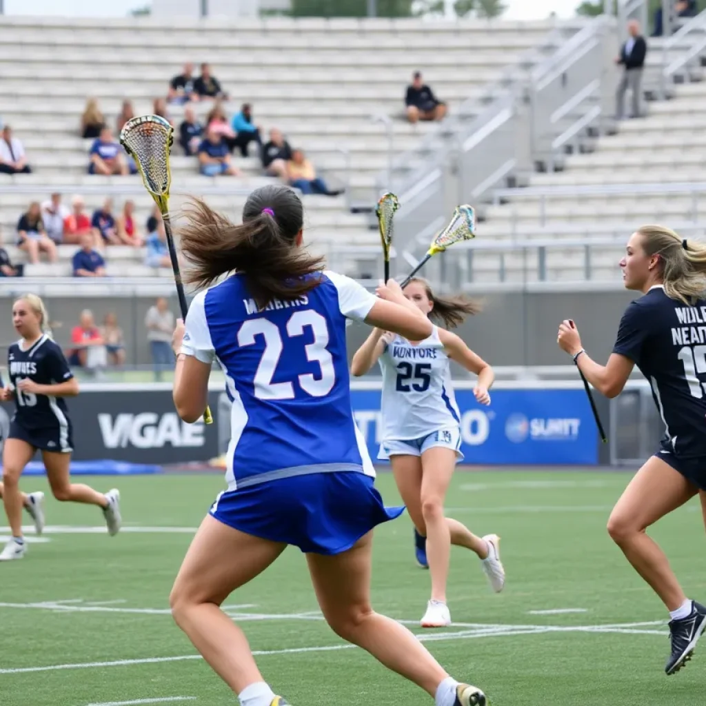 Women's lacrosse players competing at Fifth Third Stadium