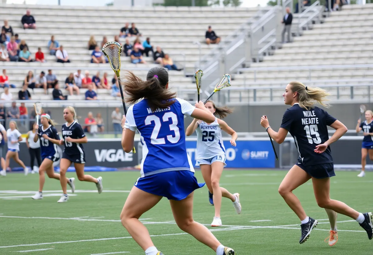 Women's lacrosse players competing at Fifth Third Stadium