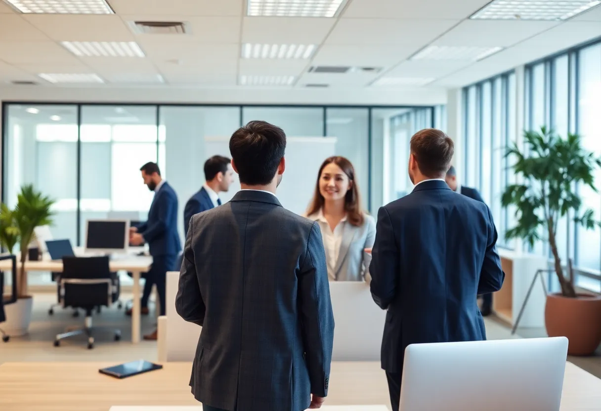 Office environment depicting leadership and teamwork dynamics.