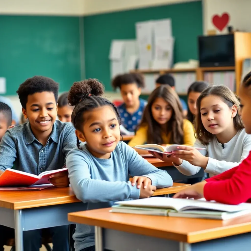 Classroom with diverse students participating in education activities