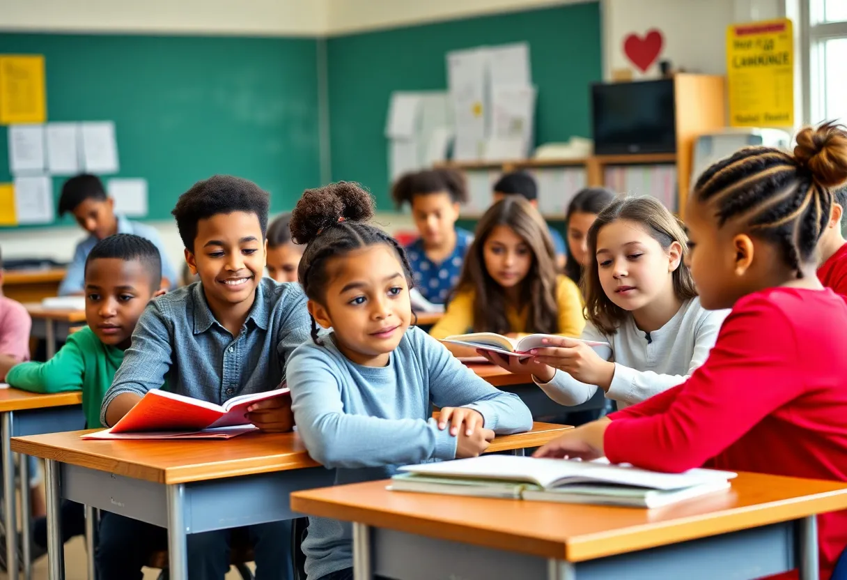 Classroom with diverse students participating in education activities