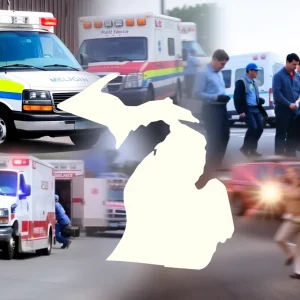 Emergency medical services vehicles in Michigan representing the funding crisis