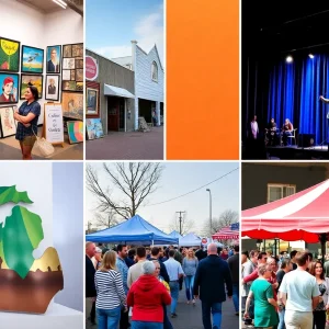 A collage of events including art shows and comedy in Michigan during March.