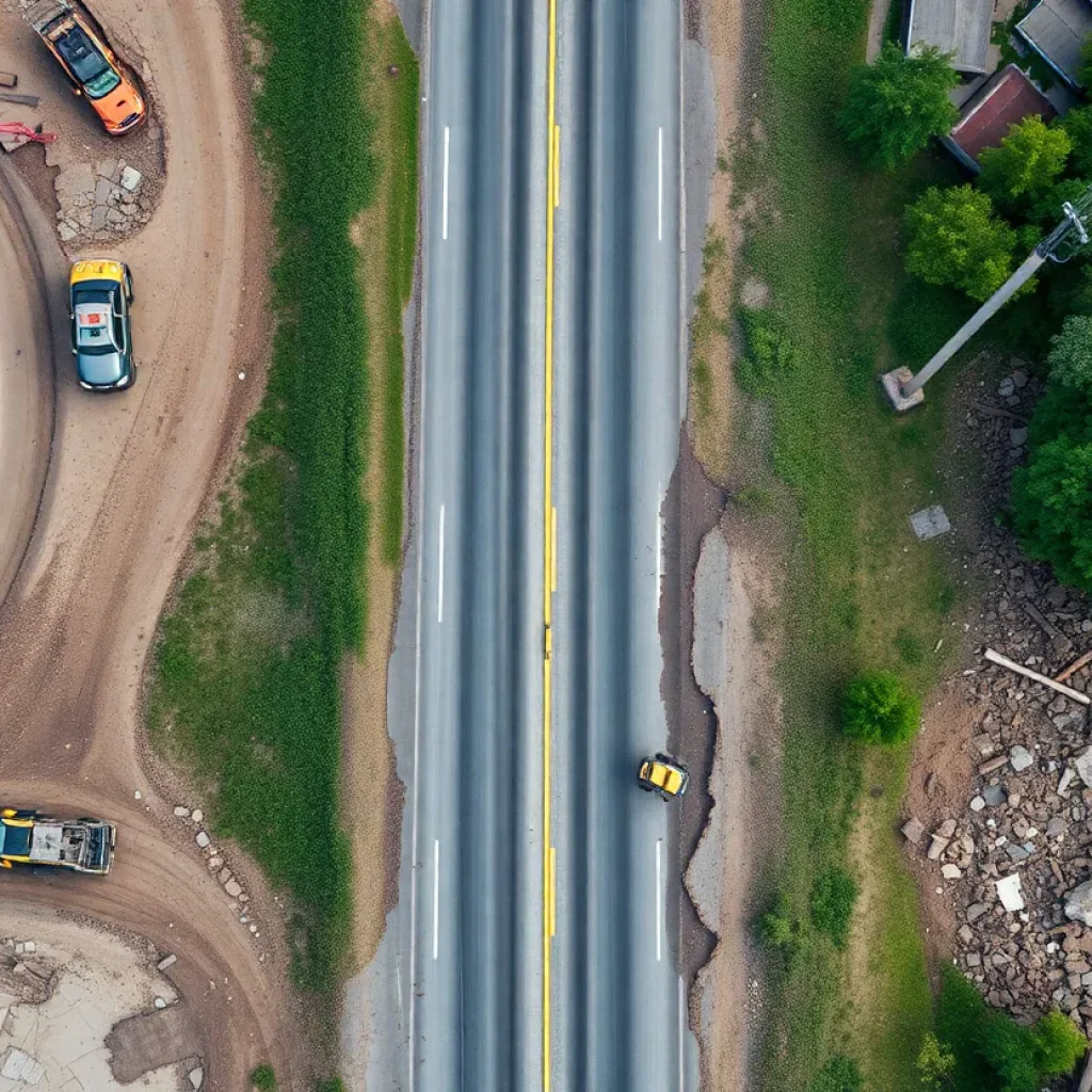 Construction workers repairing a road in Michigan