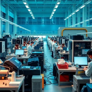 Workers at a semiconductor manufacturing facility in Michigan.