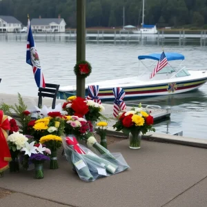 A memorial scene at the Monroe County Boat Club