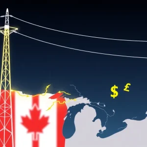 An illustration depicting an electricity export surcharge between Canada and the U.S.