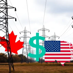 Symbolic image of electricity pylons representing trade tensions between Ontario and the U.S.