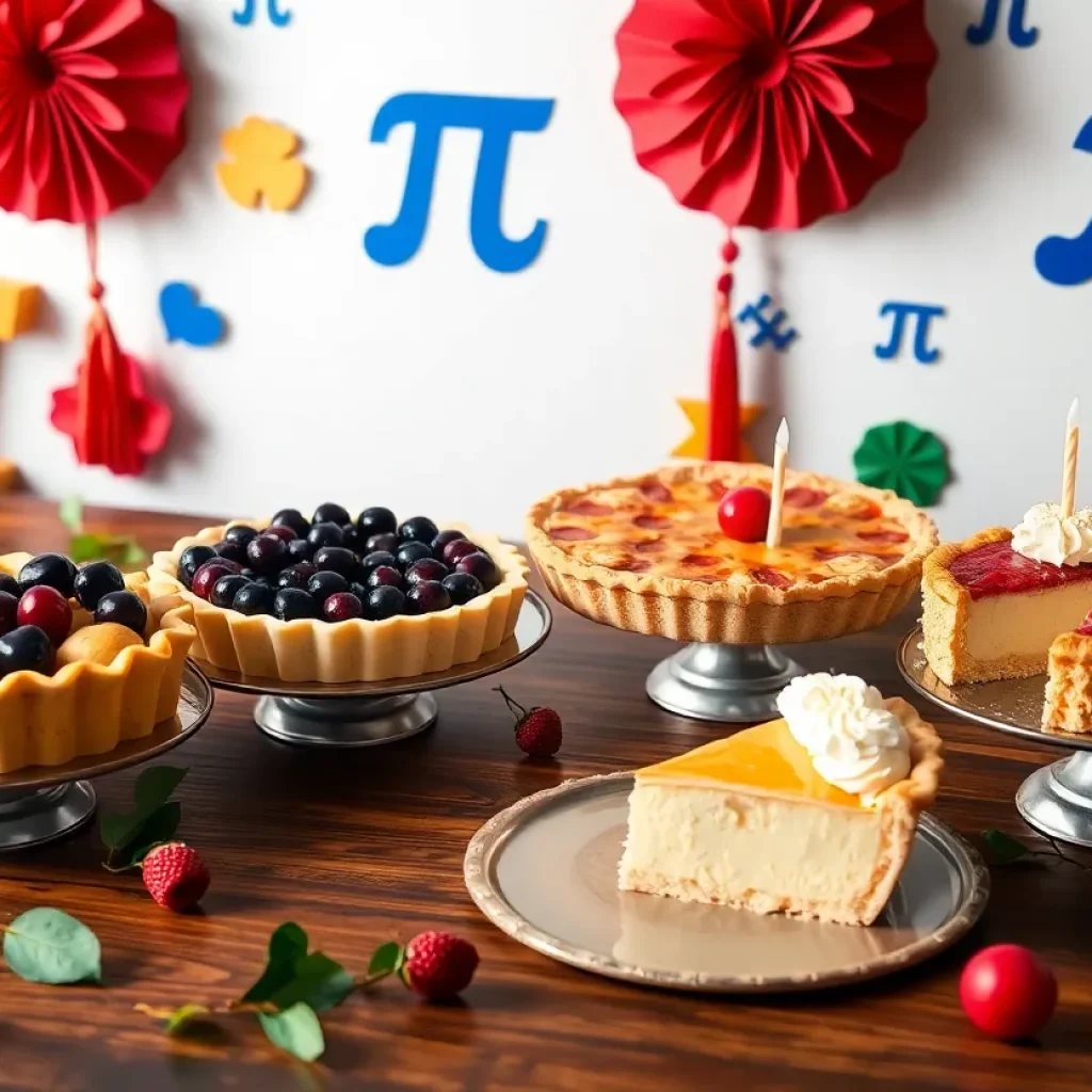 A colorful display of various pies for Pi Day celebration