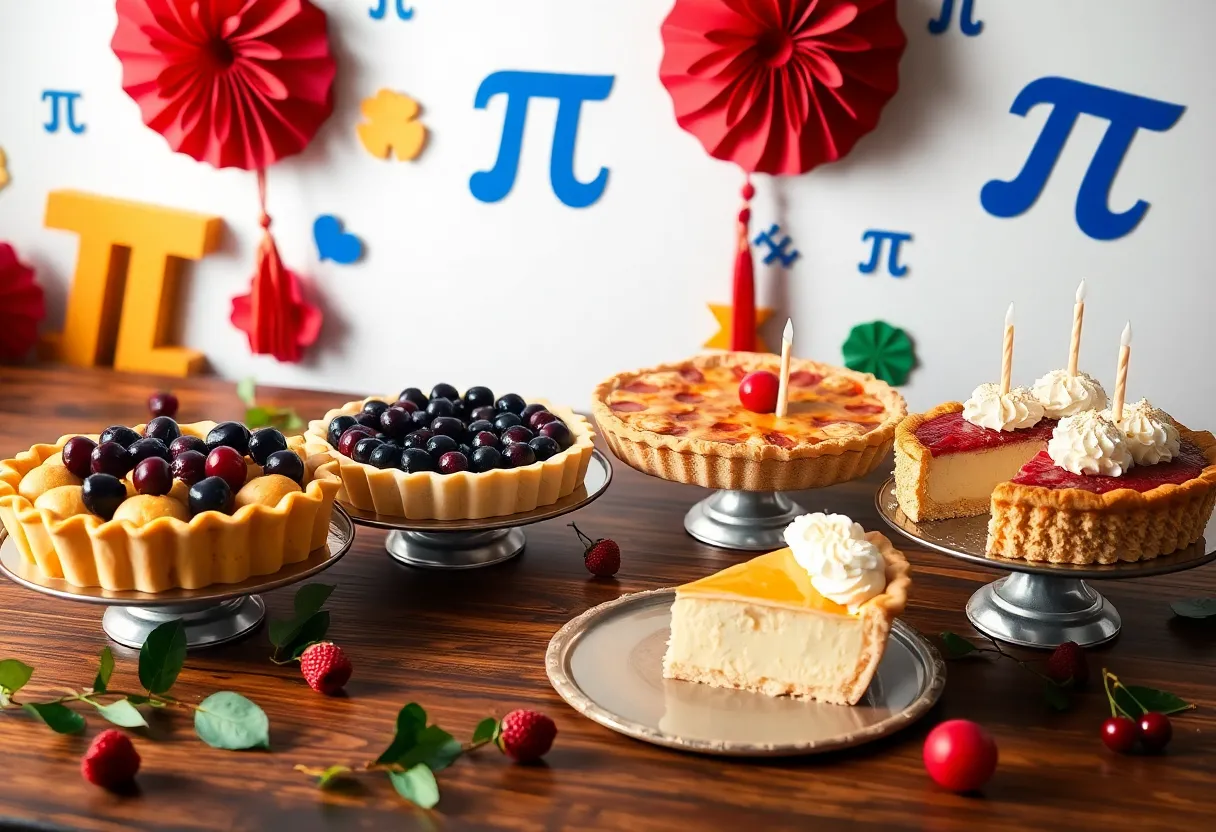 A colorful display of various pies for Pi Day celebration