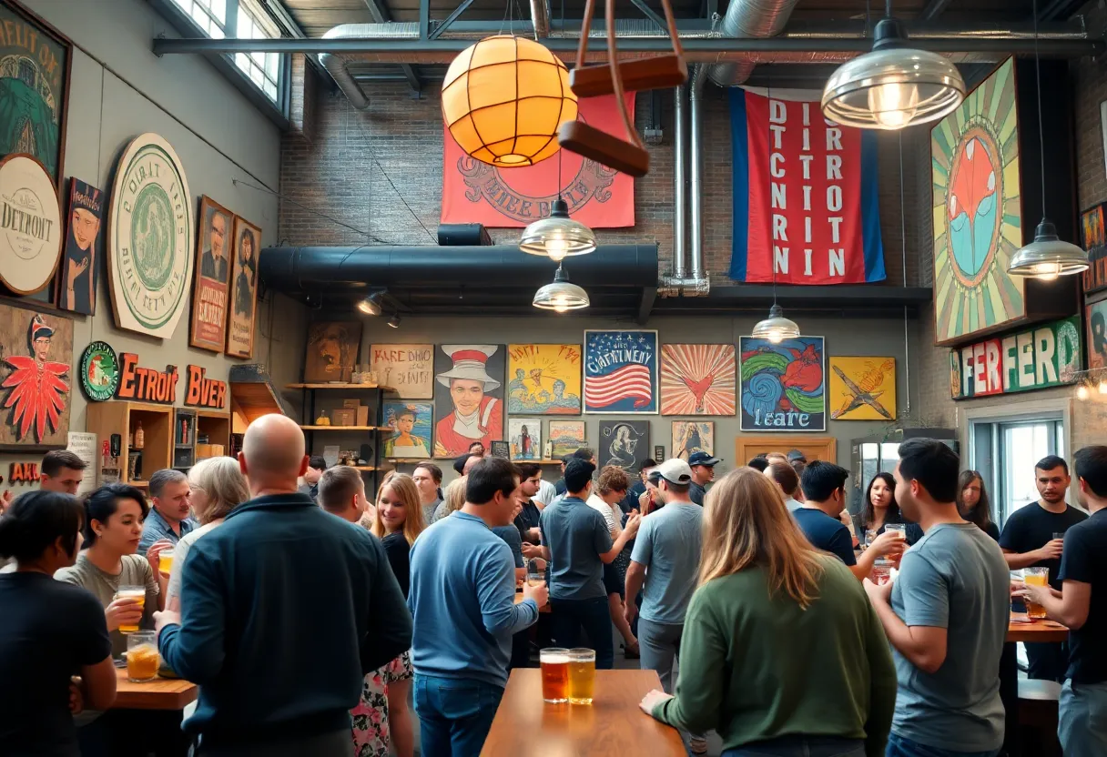 Patrons enjoying craft beer at Roar Brewing in Detroit.