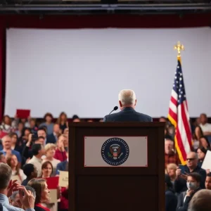 Senator delivering a powerful speech at a podium