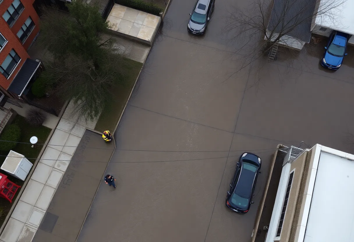 Flooded street in southwest Detroit due to water main break