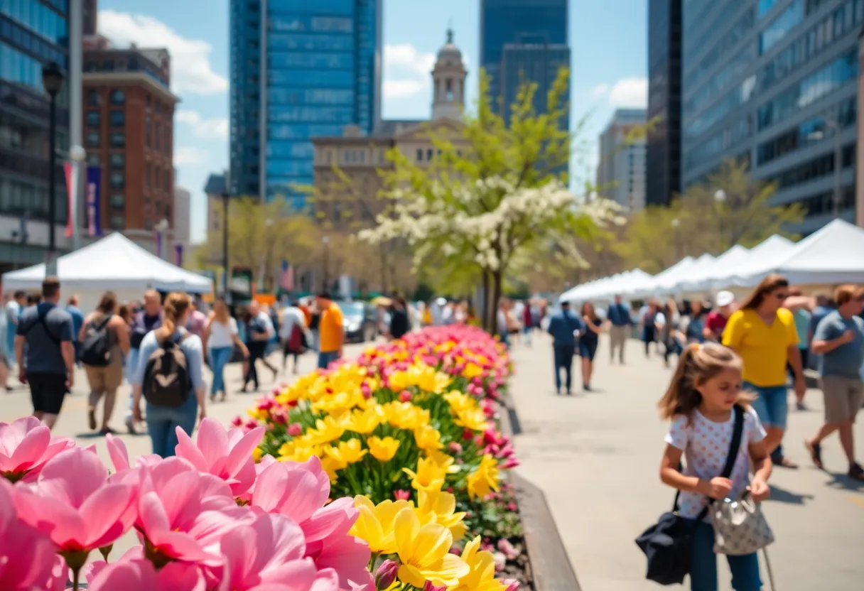 People enjoying spring activities in Detroit