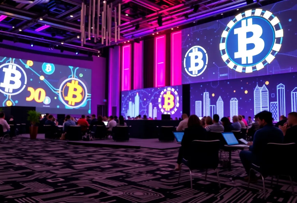 Conference room setting for a crypto summit