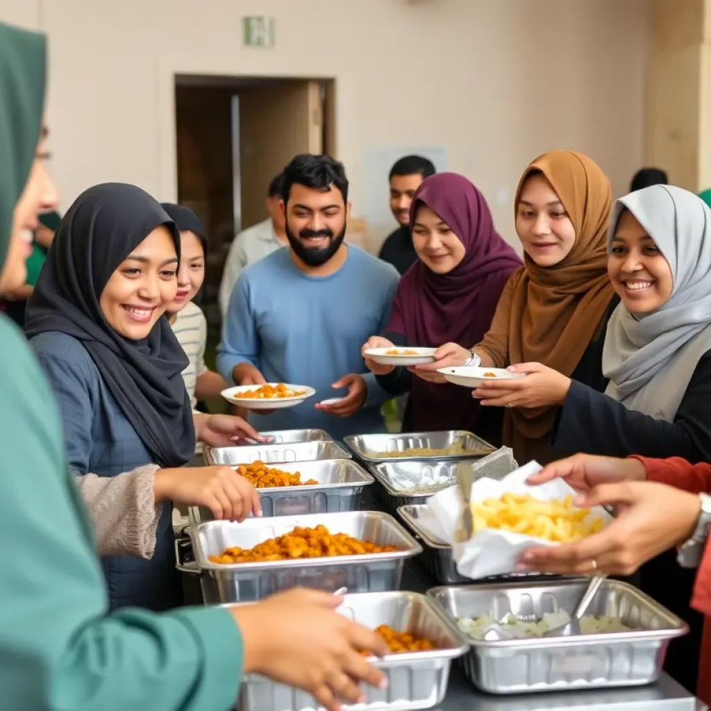 Volunteers sharing meals during Ramadan