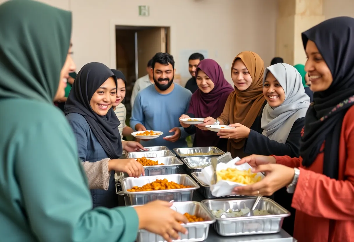 Volunteers sharing meals during Ramadan