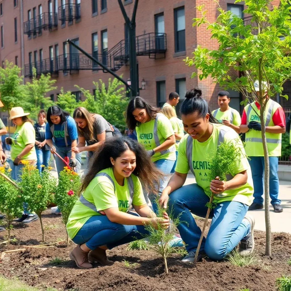 Volunteers engaged in community service activities in Detroit